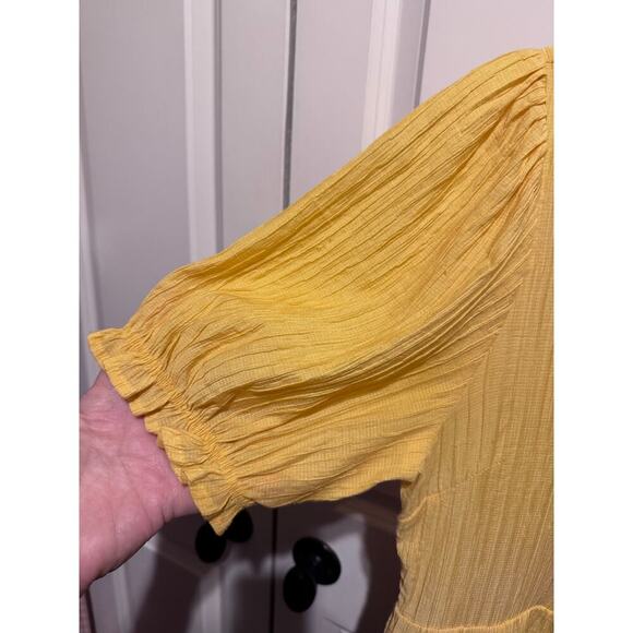 Blu Pepper Butter Yellow Midi Tiered Dress V-neck Button Up Lines Sz L - Picture 9 of 9